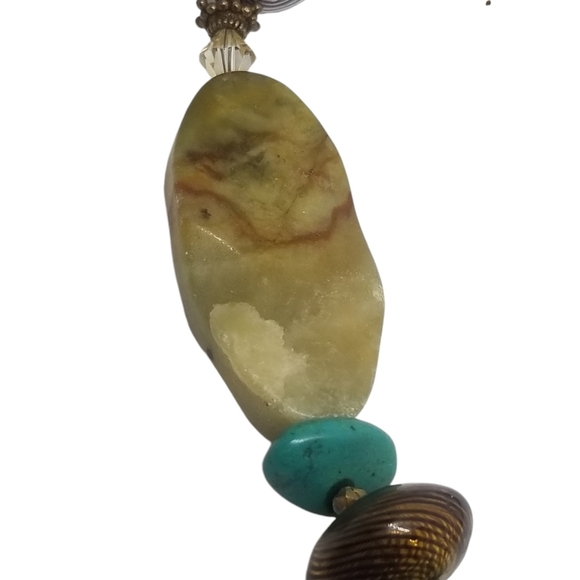 ARTISAN MADE GEMSTONE & ART GLASS MEDLEY STATEMENT NECKLACE WITH 14K GOLD CHAIN - Picture 7 of 11